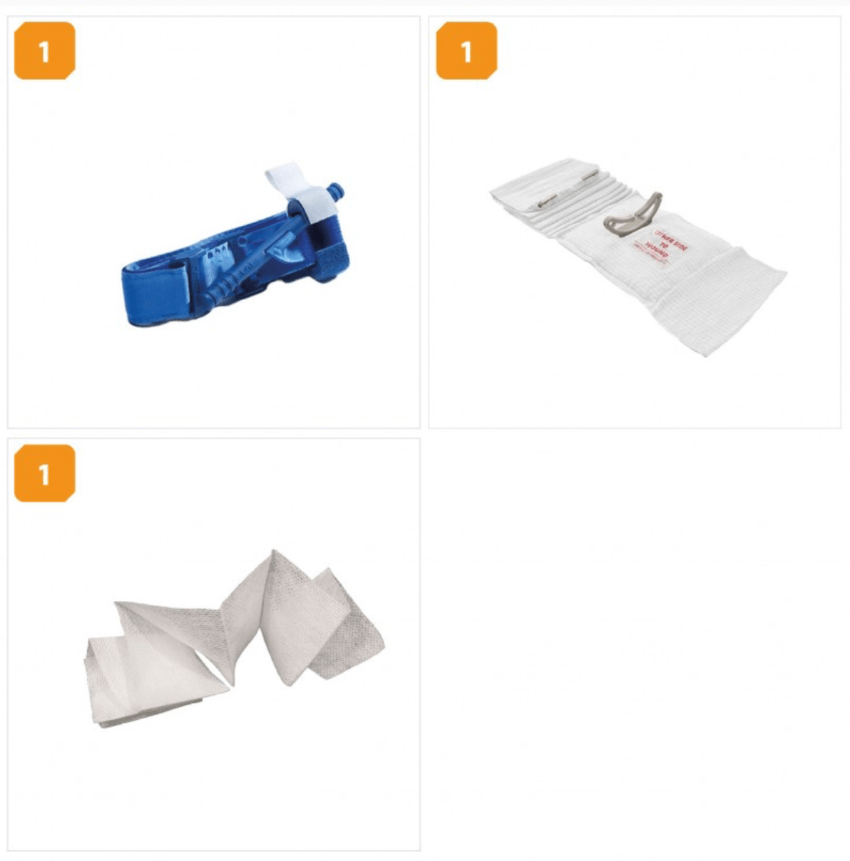 Material de entrenamiento ASPIT, Torniquete Cat Gen 7, venda de emergencia y gasa hemostática simulada